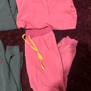 Figs Pink Joggers with Yellow Drawstring